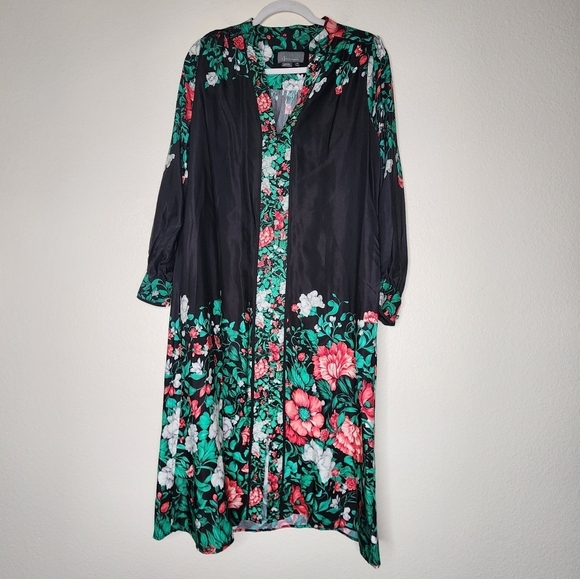 Anthropologie Black Floral Midi Shirt Dress MP - Picture 6 of 8